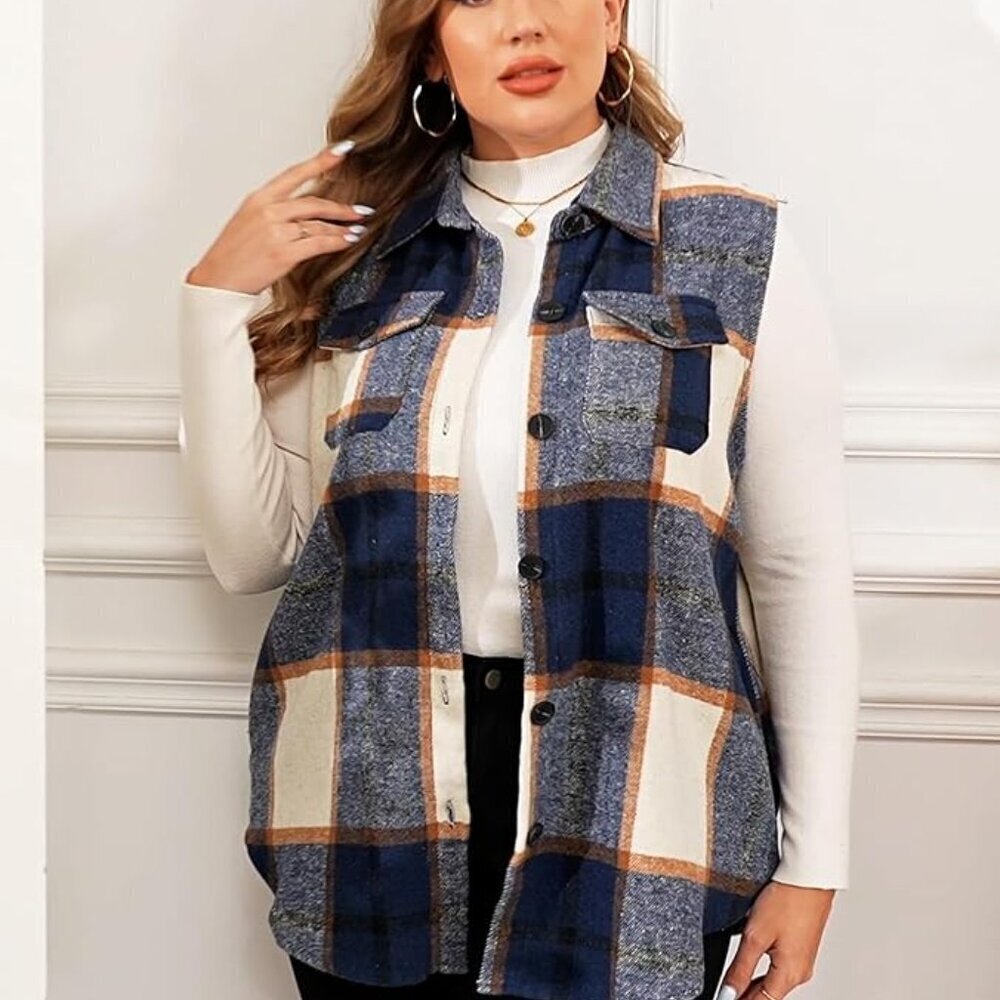 🍂 NWT Plaid Flannel Longline Vest Shacket Plus Size (Fits like 2XL) 🍂 - Picture 6 of 6